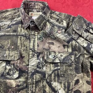 Russell Outdoors Shirt Mens L Mossy Oak Break Up Infinity Camo Button Brush